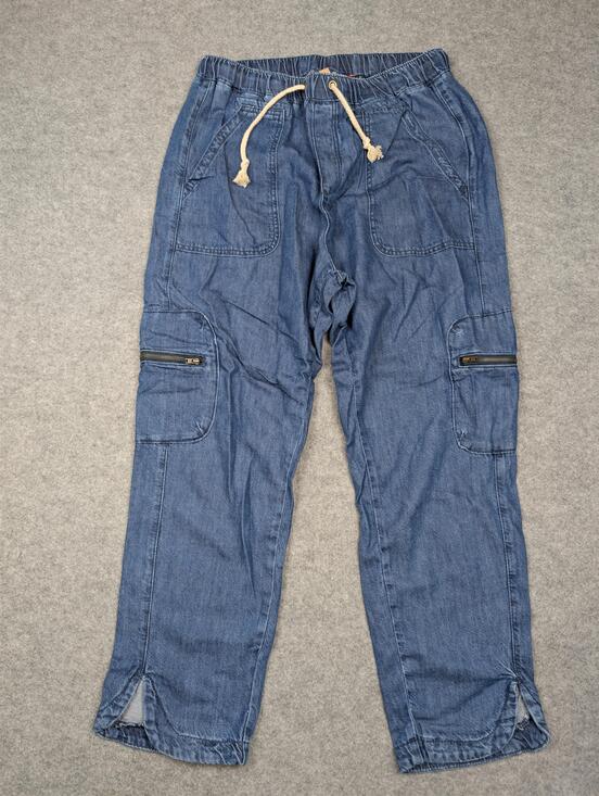 Pilcro Pants - Pilcro The Cottage Pants Womens Large Blue Denim Cargo Elastic Waist Lightweight